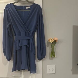 Altar’d State Blue Long Sleeve Ruffle Dress, L